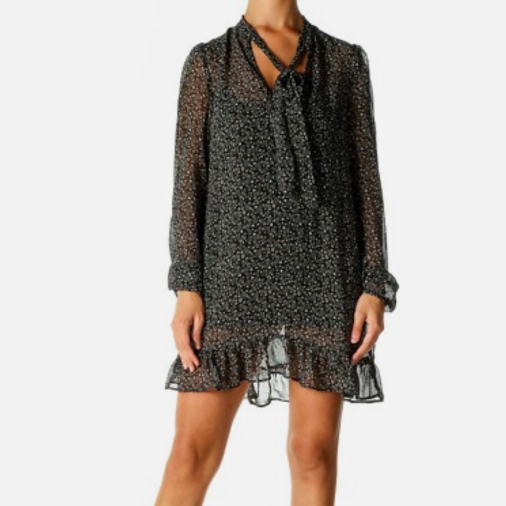 Free People Sheer Shift Dress with Tie Neck